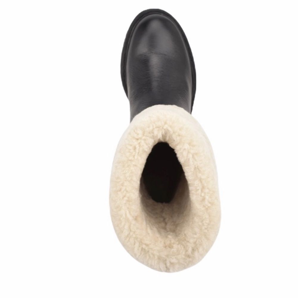 Marc Fisher Willoele Black Leather Shearling Collar Calf High Boots - Picture 6 of 8